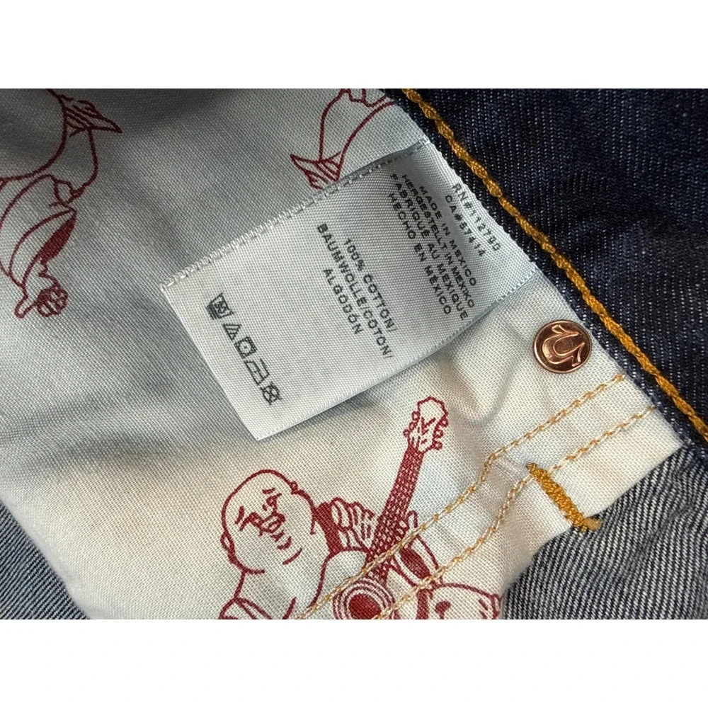 True Religion Straight Jeans Mens 42 Blue Excellent Flap Pocket Dark Wash Indigo